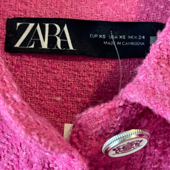 NWOT ZARA Pink Tweed Jacket with Embellished Silver Buttons Size XS - Picture 8 of 13